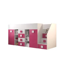 Łóżka dla dzieci i młodzieży - Abiks Łóżko piętrowe Antresola TOLEDO 3 P biały + różowy - miniaturka - grafika 1