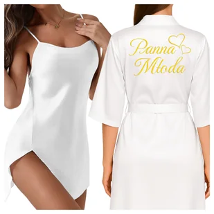 Szlafrok damski satynowy z napisem Panna Młoda i koszulka nocna - S - Komplety bielizny Szlafrok damski satynowy z napisem Panna Młoda i koszulka nocna - S - Komplety bielizny - miniaturka - grafika 1