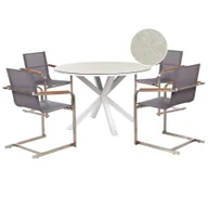 Meble ogrodowe - BELIANI Zestaw ogrodowy stół okrągły i 4 krzesła biało-szary aluminium stal nierdzewna blat ze szkła ceramicznego meble ogrodowe nowoczesny - miniaturka - grafika 1