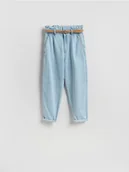 Spodnie damskie - Reserved - Jeansy paperbag z paskiem - niebieski - miniaturka - grafika 1