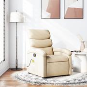 Stoły i łóżka do masażu - vidaXL Rozkładany fotel masujący, kremowy, obity tkaniną - miniaturka - grafika 1