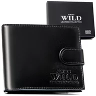 Portfele - Portfel męski skórzany Always Wild na zatrzask portmonetka na karty i gotówkę z ochroną RFID, czarny - miniaturka - grafika 1