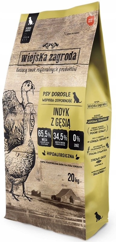 WIEJSKA ZAGRODA Indyk z gęsią M - sucha karma dla psa - 20kg