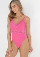 Body - Różowe Body na Regulowanych Ramiączkach z Koronką Zayana - miniaturka - grafika 1