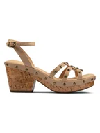 Sandały damskie - Clarks Skórzane sandały "Maritsa70 Sun" w kolorze szarobrązowym na obcasie - miniaturka - grafika 1