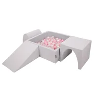 Zabawki do kąpieli - KiddyMoon Piankowy plac zabaw PPZP-KW30D-124 z piłeczkami jasnoszary: pudrowy róż-perła-transparent basen 300/klin L/górka/tunel Zabawka plac zabaw - miniaturka - grafika 1