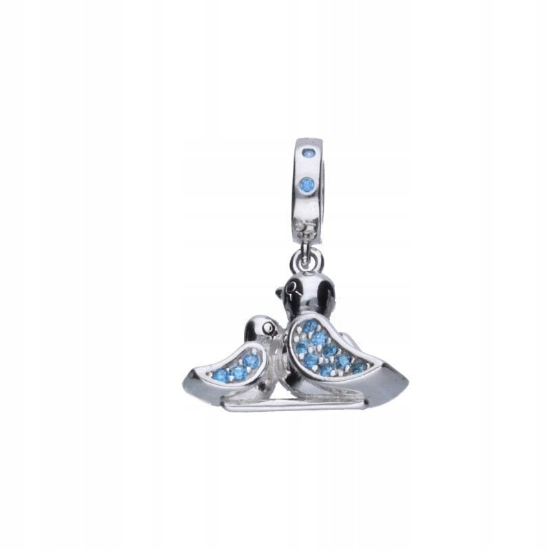 Srebrna Zawieszka Bead z Wiszącym Ptaszkiem i Cyrkoniami 11x14mm na prezent