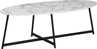 WOHNLING Design stolik kawowy owalny 120x60 cm o marmurowym wyglądzie biały, stolik do salonu z metalowymi nogami czarny, duży stolik boczny - Ławy i stoliki kawowe - miniaturka - grafika 1