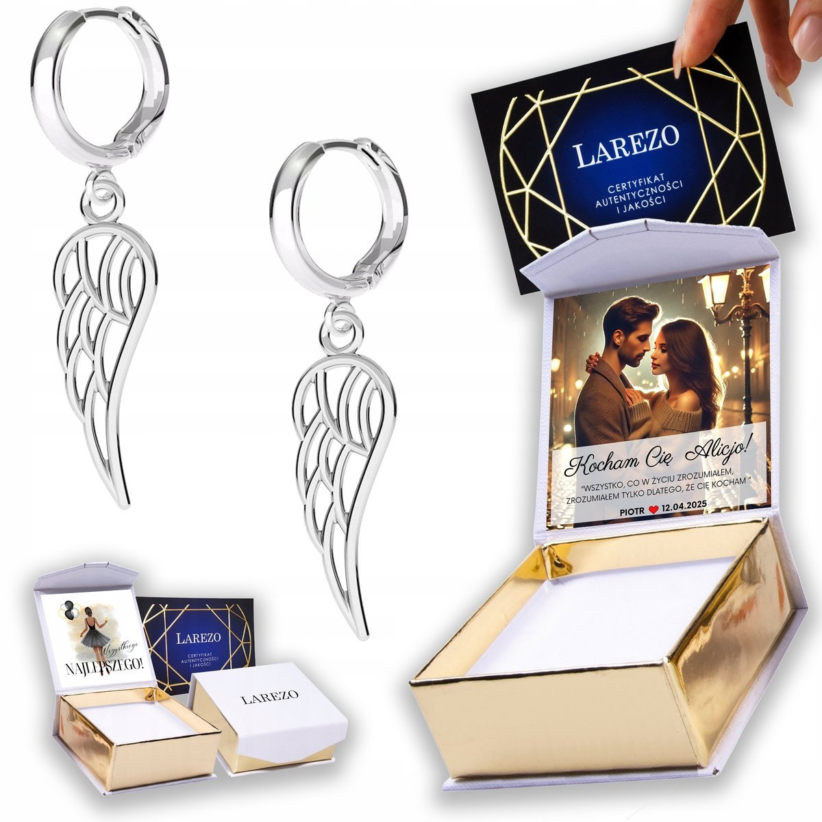 Kolczyki Srebrne 925 Skrzydła Skrzydełka Anioła Ptaka Wings NADRUK