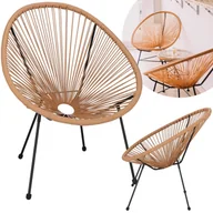 Fotele i krzesła ogrodowe - Ratannowy fotel ogrodowy, ażurowe krzesło owalne na zewnątrz, beżowe - miniaturka - grafika 1