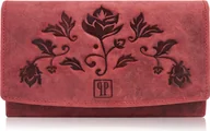 Portfele - Paolo Peruzzi Portfel Damski Skórzany z ochroną kart RFID Duży w stylu vintage z wzorem w kwiaty czerwony - miniaturka - grafika 1