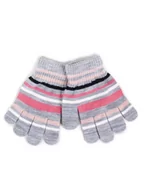 Rękawiczki dla dzieci - Rękawiczki Dziewczęce Pięciopalczaste Szare W Paski 18 Cm - miniaturka - grafika 1