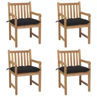 Fotele i krzesła ogrodowe - vidaXL Lumarko Krzesła ogrodowe z czarnymi poduszkami, 4 szt., drewno tekowe! 3073026 - miniaturka - grafika 1
