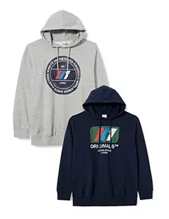 JACK&JONES PLUS Męska bluza z kapturem JORNATE Sweat Hood 2PK MP PLS, granatowy blezer/opakowanie: granatowy marynarka + LGM, 5XL, Navy Blazer/Pack:Navy Blazer+lgm, 5XL - Bluzy męskie - miniaturka - grafika 1