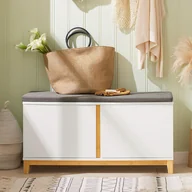 Szafki na buty - SoBuy FSR117-W Ławka na buty z siedziskiem Ławka do szafy Ławka z miejscem do przechowywania Ławka do przedpokoju Szafka na buty Stojak na buty z ławką Ławka wąska WD ok: 90x46x34cm - miniaturka - grafika 1