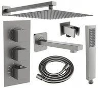 Baterie podtynkowe - Mexen Cube DR02 zestaw wannowo-prysznicowy podtynkowy z deszczownicą 30 cm, grafit - 77503DR0230-66 - miniaturka - grafika 1