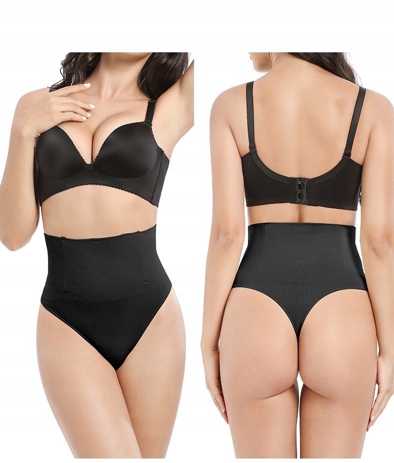 Stringi Majtki Czarne Wyszczuplające Korygujące Modelujące Wysokim Stanem L
