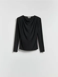 Reserved - Bluzka z poduszkami na ramionach - czarny - Bluzki damskie - miniaturka - grafika 1