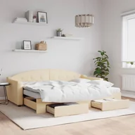 Sofy i kanapy - vidaXL Sofa rozsuwana z szufladami, kremowa, 80x200 cm, tkanina - miniaturka - grafika 1