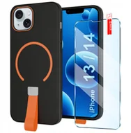 Etui i futerały do telefonów - Etui z Paskiem na palec Matowe CZARNE do iPhone 13 14do MagSafe +Szkło - miniaturka - grafika 1