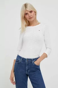 Tommy Hilfiger longsleeve bawełniany kolor beżowy - Bluzki damskie - miniaturka - grafika 1