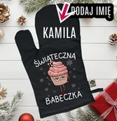 Fartuchy i rękawice kuchenne - Personalizowana Rękawica kuchenna świąteczna z imieniem - świąteczna babeczka - miniaturka - grafika 1