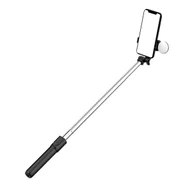 Selfie stick - Selfie stick czarny - statyw teleskopowy 1 m z okrągłą lampką i uchwytem na telefon - miniaturka - grafika 1