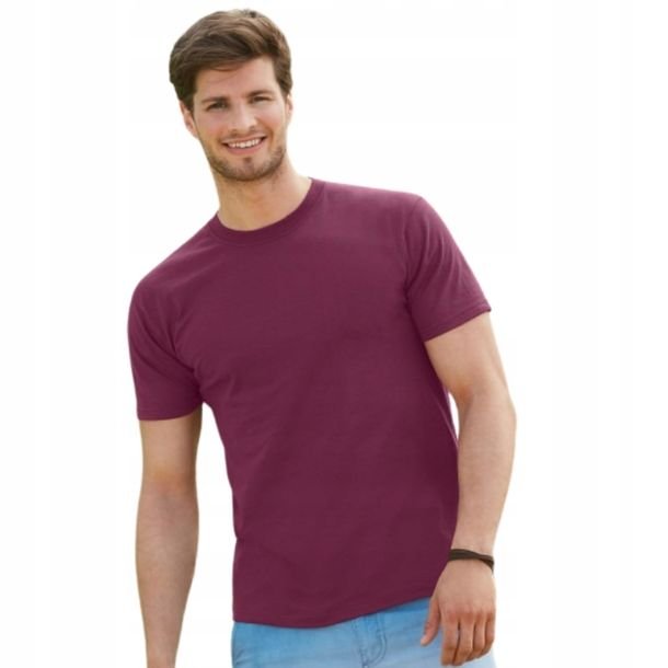 T-shirt Gruba Koszulka Męska 100% Bawełna Fruit Loom 610440 BORDOWY L