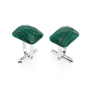 Spinki do mankietów i krawatów - Spinki do mankietów Malachit Fasetowany prostokąt (S732) Srebro [925] - miniaturka - grafika 1