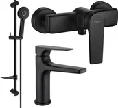 Zestawy baterii łazienkowych - Mexen Lynx DF40 zestaw prysznicowy, czarny - 745904DF40-70 - miniaturka - grafika 1