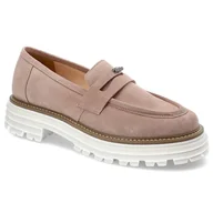 Mokasyny damskie - Różowe Półbuty Karino Wygodne Skórzane Mokasyny Damskie - miniaturka - grafika 1