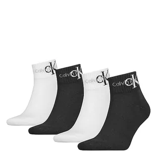 Skarpetki męskie - Calvin Klein Męskie dżinsy Quarter Socks, czarny/biały, rozmiar uniwersalny - grafika 1