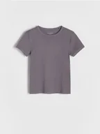 Koszulki dla dziewczynek - Reserved - Prążkowany t-shirt - fioletowy - miniaturka - grafika 1