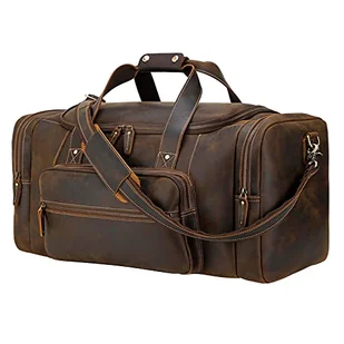 Polare 58 cm pełnoziarnista skóra bydlęca torba sportowa na siłownię weekendowa torba podróżna na noc dla mężczyzn, Brązowy (66 cm XL), XL, Retro - Torby podróżne - miniaturka - grafika 1