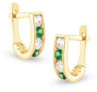 Biżuteria dla dzieci - ZŁOTE KOLCZYKI ANGIELSKIE CYRKONIA ZIELONE 585 - miniaturka - grafika 1