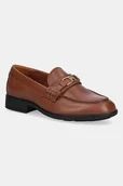 Mokasyny damskie - Tommy Hilfiger mokasyny skórzane TH LOGO LEATHER LOAFER damskie kolor brązowy na płaskim obcasie FW0FW08705 - miniaturka - grafika 1