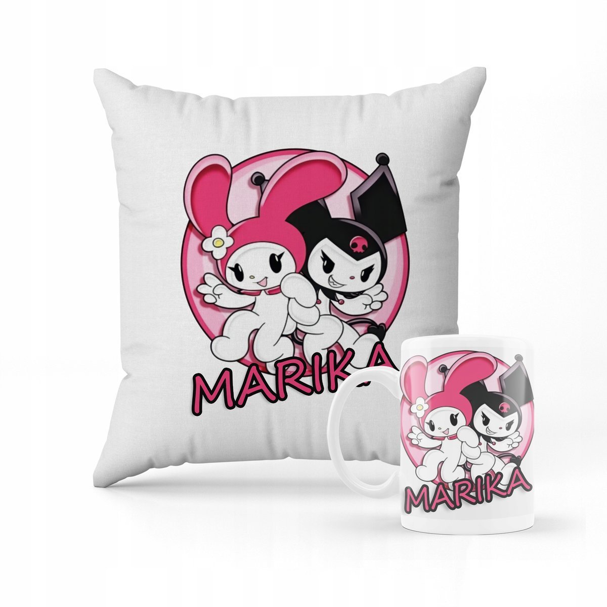 ZESTAW PODUSZKA + KUBEK PREZENT DLA DZIECKA KUROMI HELLO KITTY + IMIĘ #19