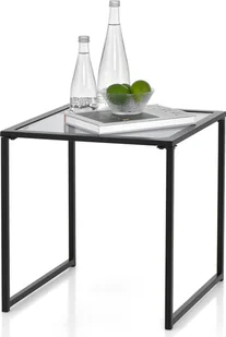 Stolik ogrodowy COSTWAY z blatem ze szkła hartowanego, stolik boczny, stolik kawowy 43x43x45cm - Ławy i stoliki kawowe - miniaturka - grafika 1
