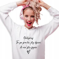 Bluzy damskie - BLUZA DRESOWA Damska BIAŁA Z Kapturem Napisy TO PO PROSTU ZŁY DZIEŃ Wzory M - miniaturka - grafika 1
