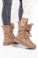 Śniegowce damskie - Beżowe śniegowce mukluki damskie z ozdobnym wiązaniem Casu 8273-2 - miniaturka - grafika 1