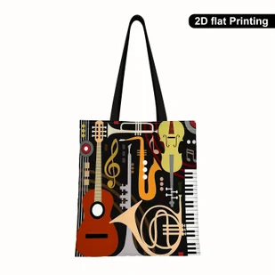TEMU Torba Tote z Motywem Muzycznym dla Kobiet - Nadruk Gitar, , Bębny, Skrzypce - Torba na Ramię z Otwartym Wierzchem i Wytrzymałymi Uchwytami - - Torebki damskie - miniaturka - grafika 1
