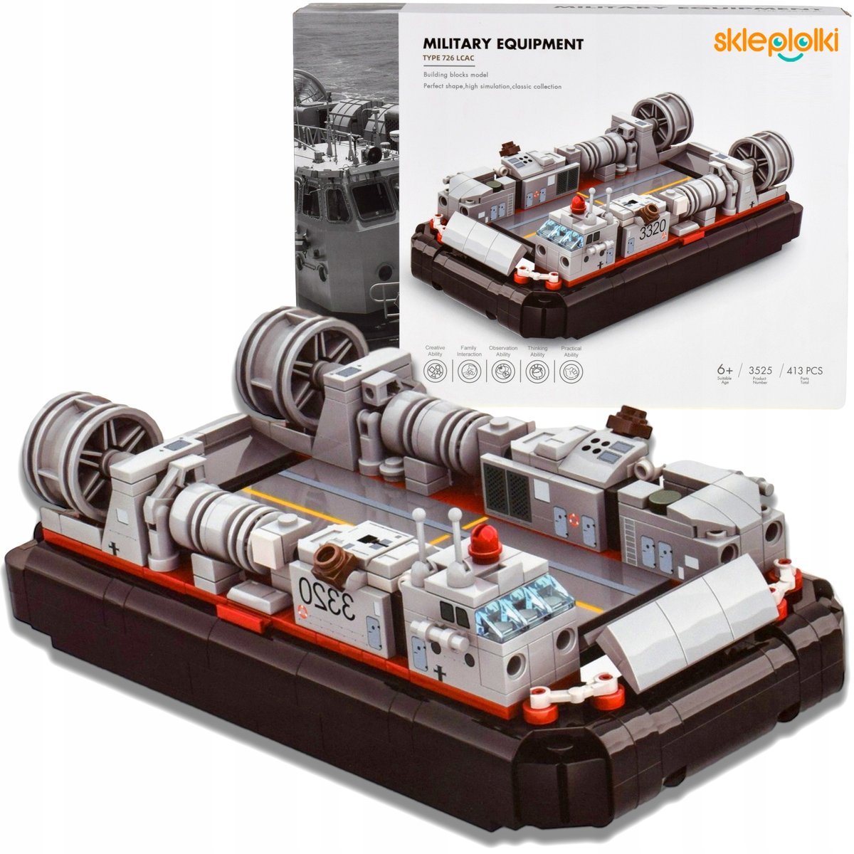 KLOCKI KONSTRUKCYJNE STATEK PODUSZKOWIEC ZESTAW DLA DZIECI MILITARIA MODEL