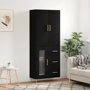 vidaXL Witrynka, czarna, 69,5x34x180 cm, materiał drewnopochodny - Witryny - miniaturka - grafika 1