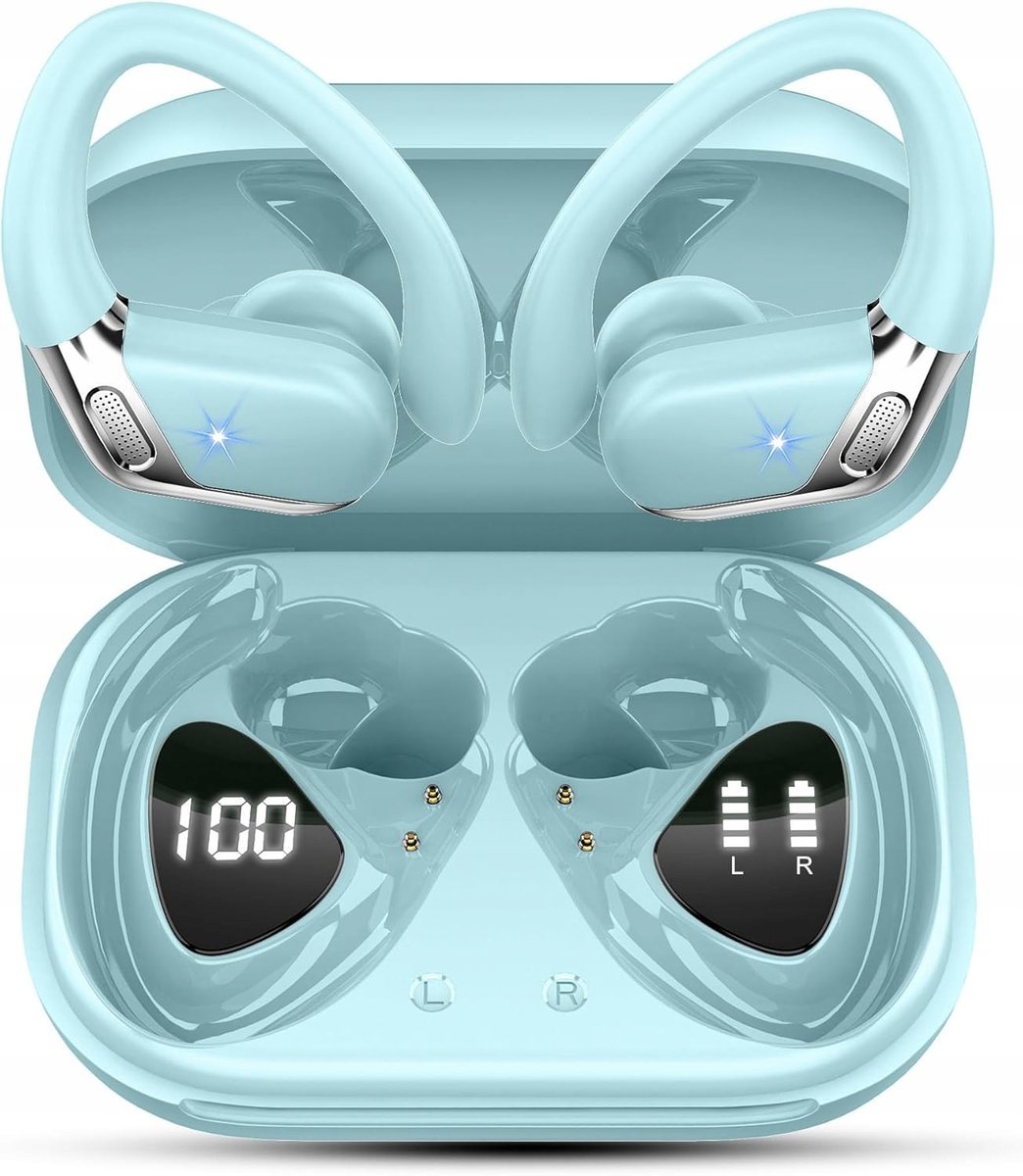 chalvh Słuchawki Bluetooth 5.4 Sport CVC8.0 IPX7 LED 50h USB-C Niebieskie