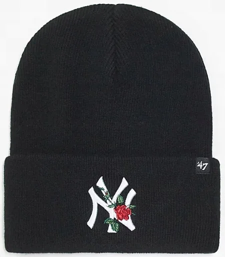 CZAPKA ZIMOWA '47 NEW YORK YANKEES NYJ CZARNA ROSE DAMSKA CIEPŁA RÓŻA