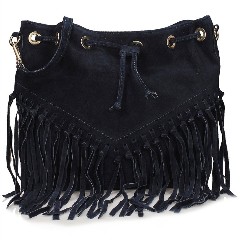 Stylowa skórzana listonoszka z ozdobnymi frędzlami Toscanio G145