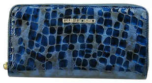 Portfel Damski Skóra Naturalna Lakierowana GREGORIO Duży Z Metalowym Suwakiem Piórnik FS 119 NIEBIESKI 19.5 x 10.5 x 2 [cm] - Portfele - miniaturka - grafika 1