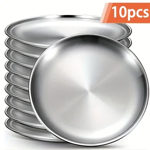 TEMU 10 szt. Stalowe Talerze do Sałatek, Podstawka na Przystawki, Taca Kuchenna, Talerz Kempingowy, Naczynie do Restauracji i Grillowania, 20 cm, - Inne - miniaturka - grafika 1