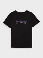 Koszulki sportowe damskie - Damski t-shirt z nadrukiem 4F 4FWAW24TTSHF1703 - czarny - miniaturka - grafika 1