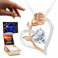 Naszyjniki - Naszyjnik Srebrny 925 Lśniące Serce Kryształ z Różą Cyrkoniami Kwiat NADRUK - miniaturka - grafika 1